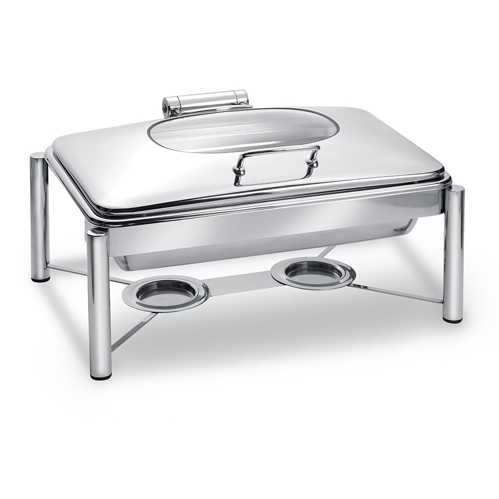 Eastern Tabletop 3955G/S 8 qt Rectangular Induction Chafing Dish w/ Hinged Glass Lid, Stainless