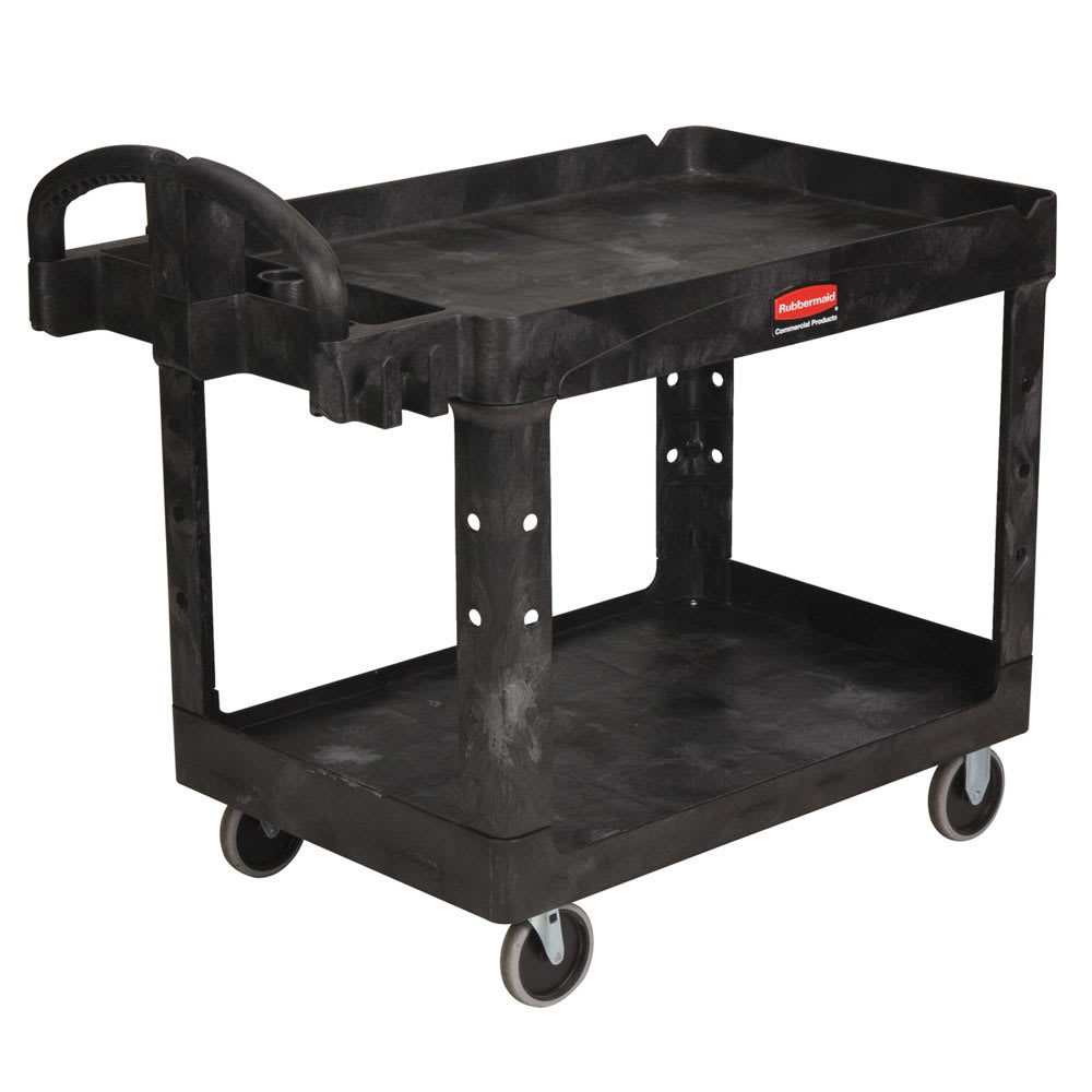 911889-5 Rubbermaid Polypropylene Flat Handle Utility Cart, 500 lb. Load  Capacity, Number of Shelves: 2