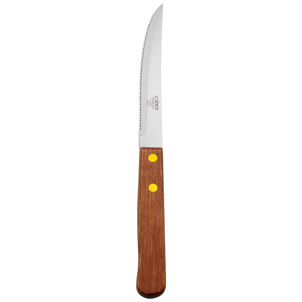 Winco - KB-30W - Jumbo Steak Knives, 5 Blade, Wooden Hdl, Pointed Tip -  Flatware