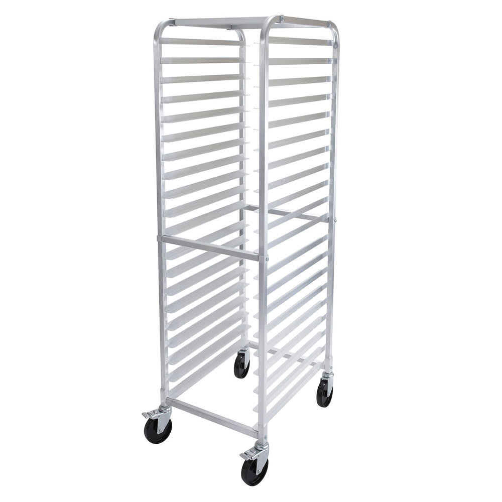 Winco ALRS-20BK 70 1/4 x 29 x 18 Aluminum 20-Tier Side Load Sheet Pan  Rack with Brakes
