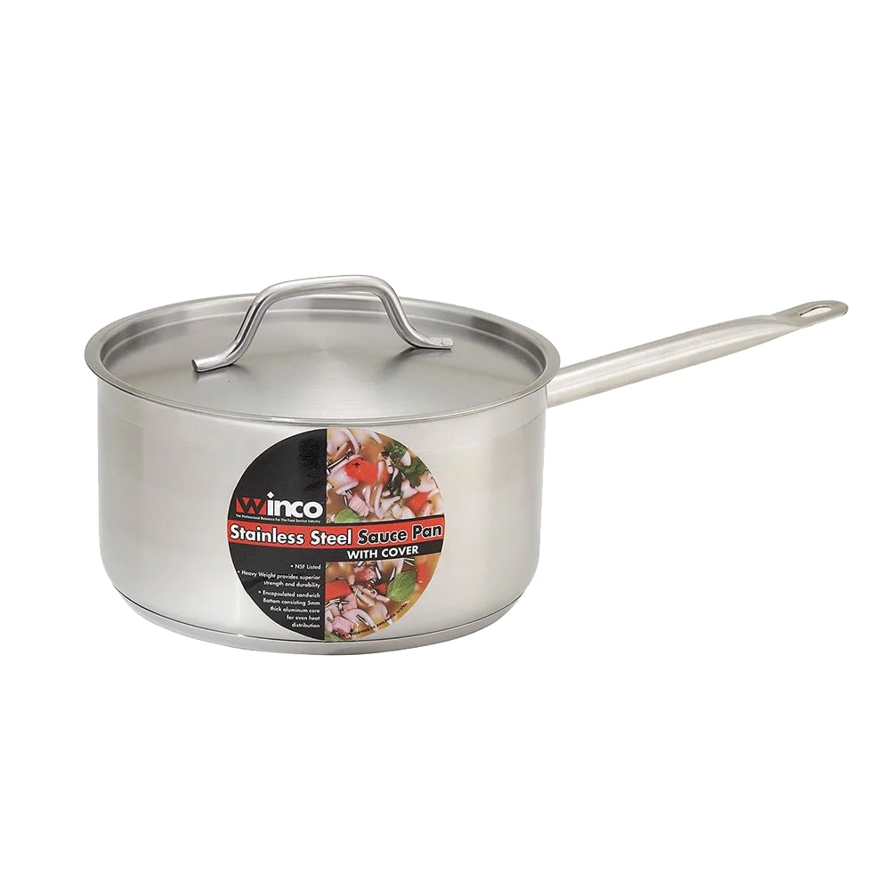 Winco SSSP-6 6 qt Stainless Steel Saucepan w/ Hollow Metal Handle