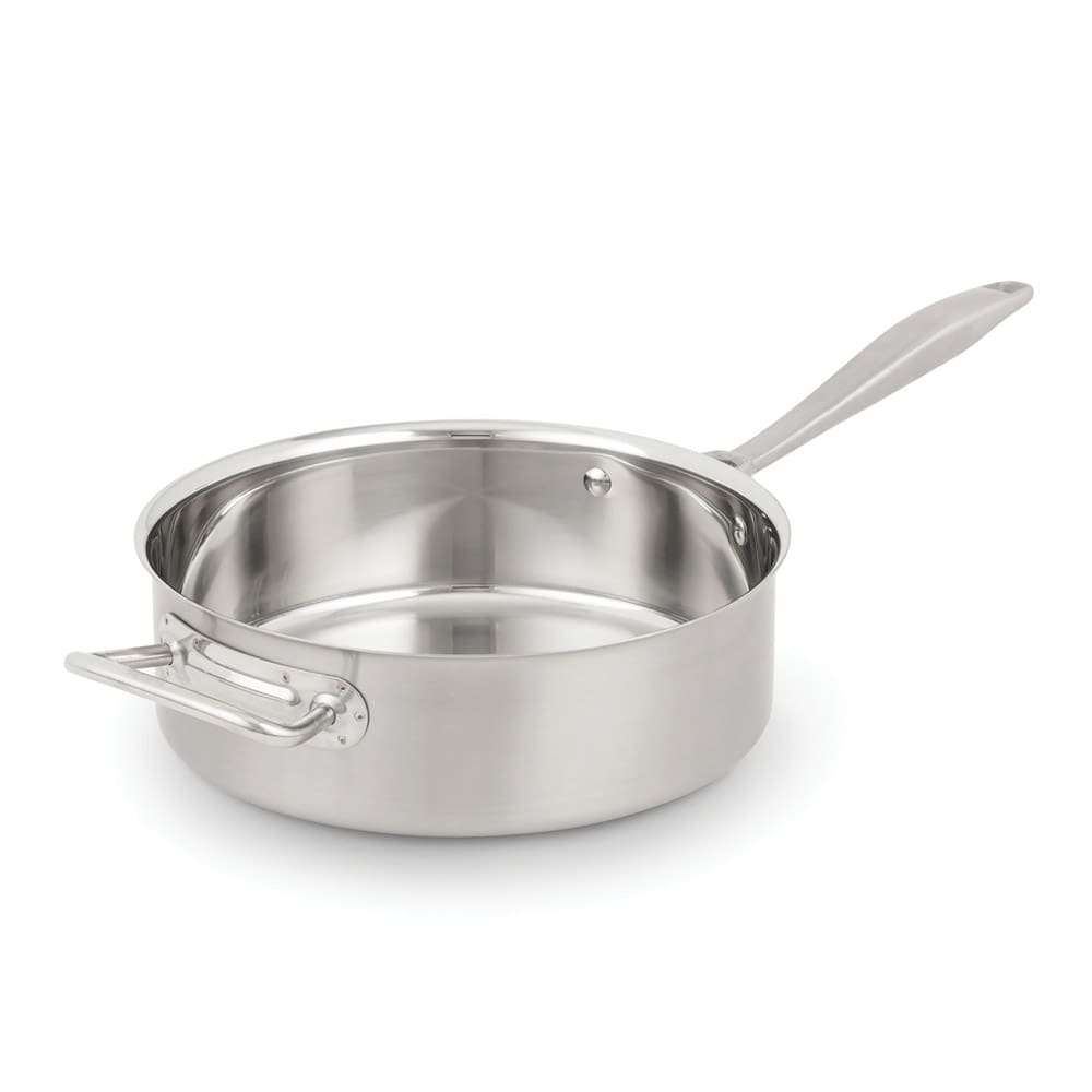 Winco TGET-6, 6-Quart Tri-Ply Stainless Steel Saute Pan w/Lid, Helper  Handle, NSF