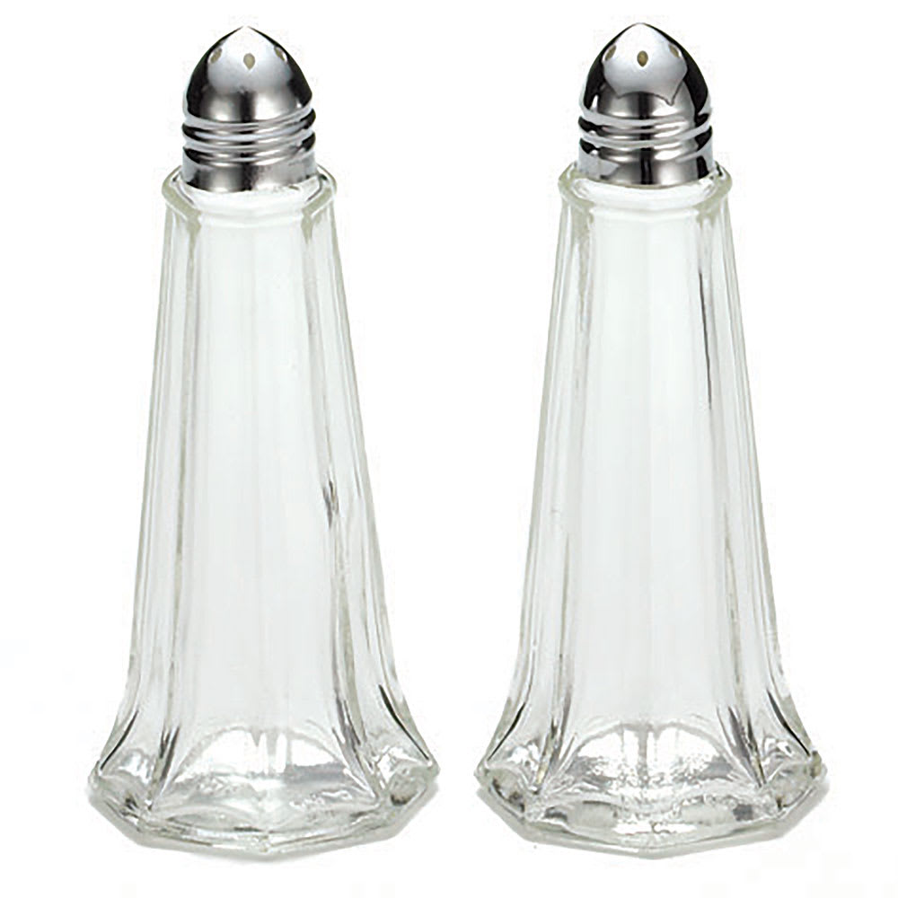 Tablecraft 1 Oz Round Glass Salt & Pepper Shakers with S/S Tops