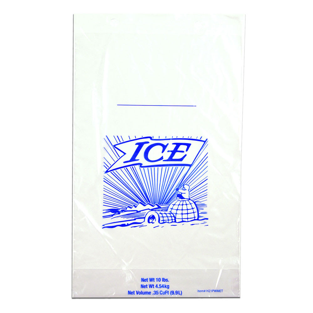 Choice 10 lb. Clear Plastic Drawstring Ice Bag with Ice Print