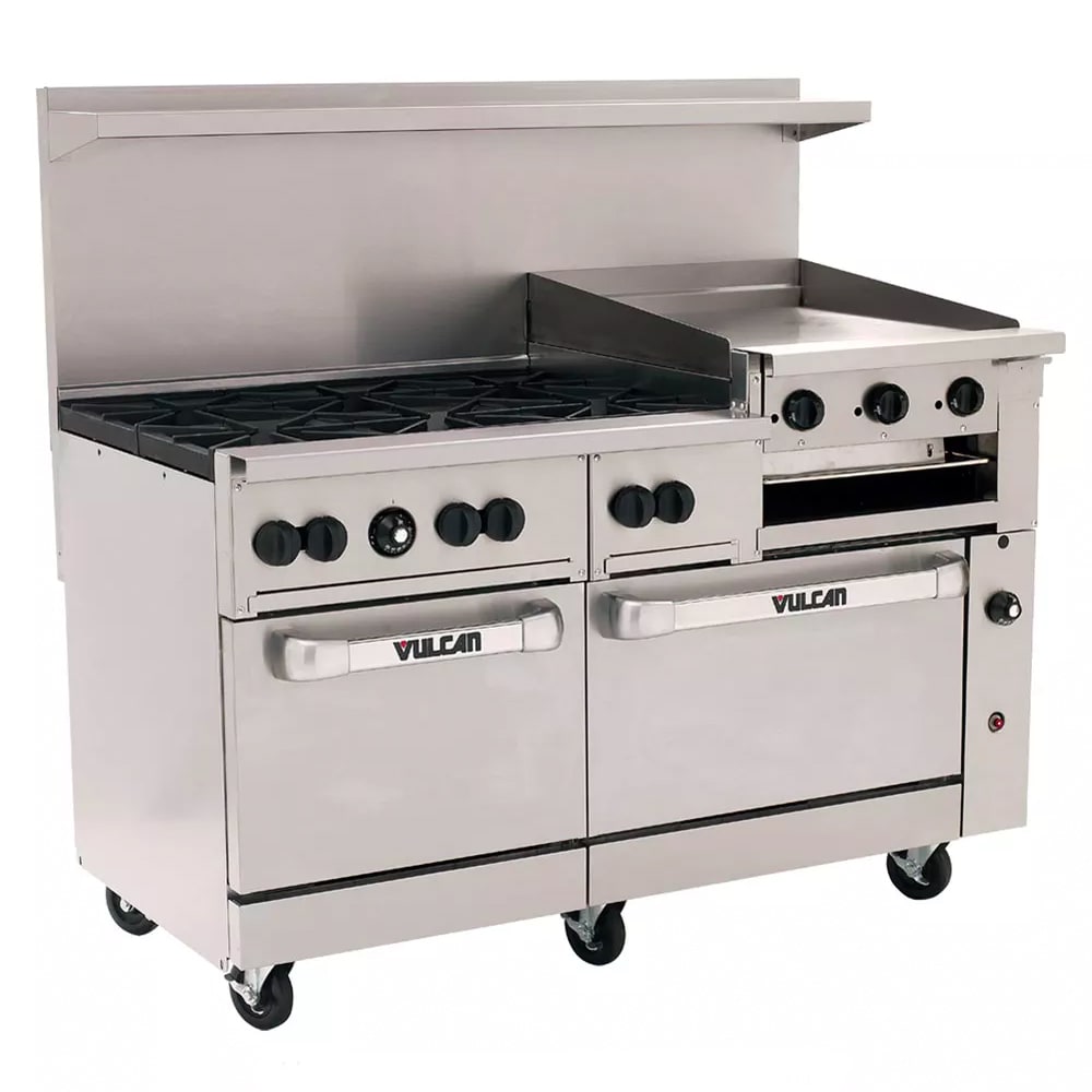 MoTak MR10-RGB24-N-C-S 60 6 Burner Commercial GAS Range w/ Griddle & (2) Standard Ovens, Convertible, 6 Open Burners w/ Griddle Broiler, 2 Ovens