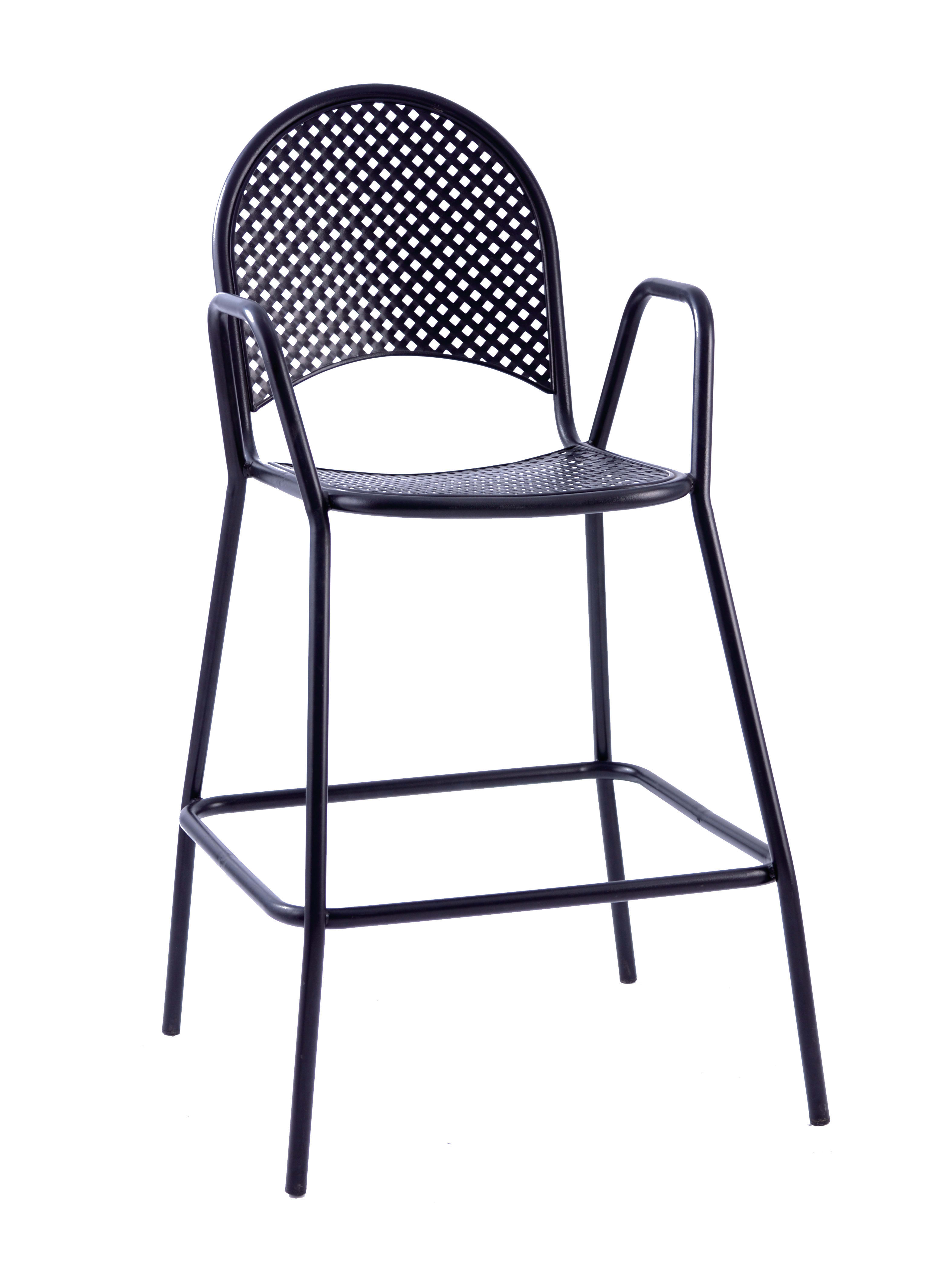 American Tables Seating 90B BS 42 Barstool w Half Round Mesh Back Seat Aluminum Black Metal Powder Coated