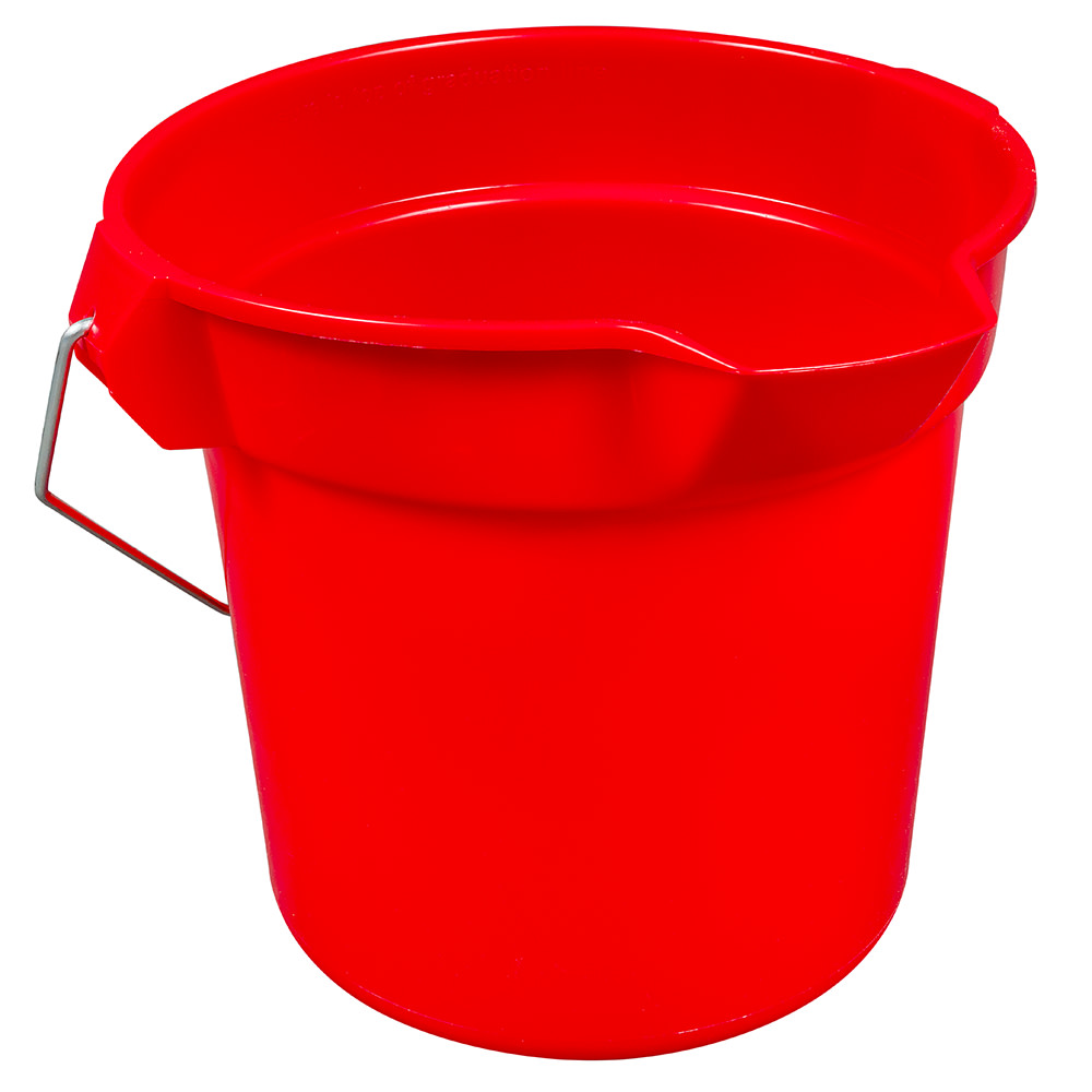 10 Qt Heavy Duty Red PLASTIC BUCKET Round Utility Pail 10 Quart 2.5 Gallon  Mixing Pouring Chemical Resistant Rubbermaid Brute FG296300RED 