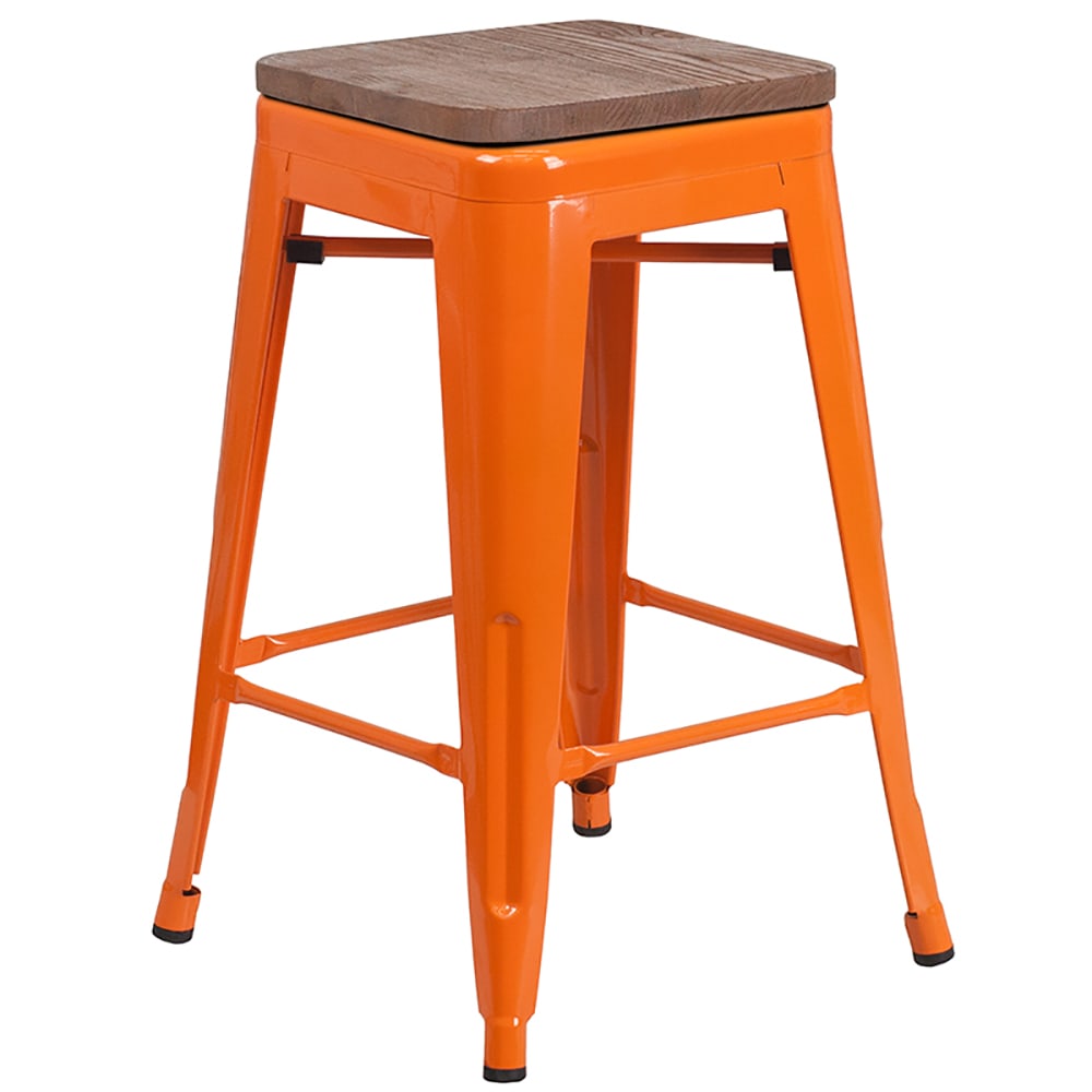 Flash Furniture CH 31320 24 OR WD GG Counter Height Backless Bar Stool   916 Ch3132024orwd 