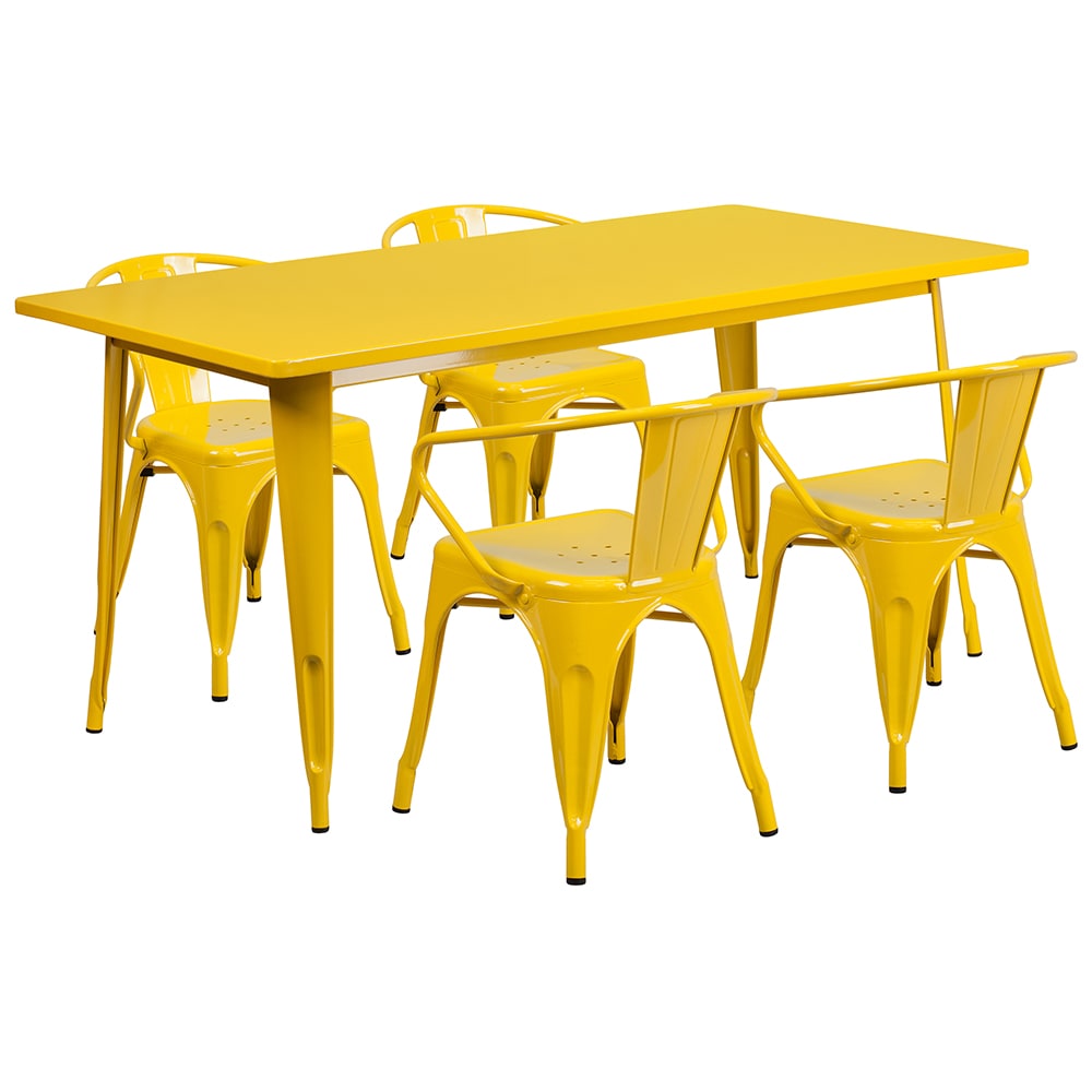 Flash Furniture ET-CT005-4-70-YL-GG Rectangular Table & (4) Chair Set ...