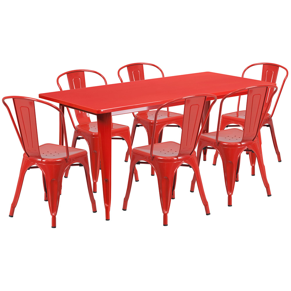 Flash Furniture ET-CT005-6-30-RED-GG Rectangular Table (6) Chair