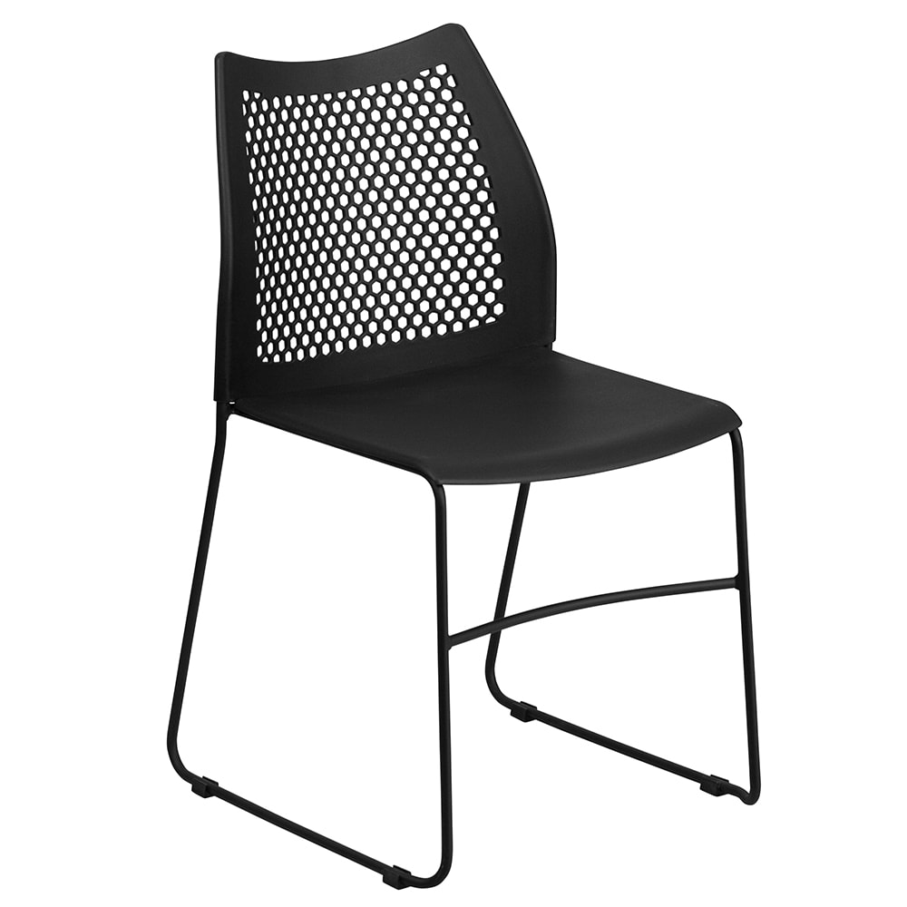 Flash Furniture RUT-498A-BLACK-GG Stacking Chair w Black Plastic Seat &  Black Metal Frame
