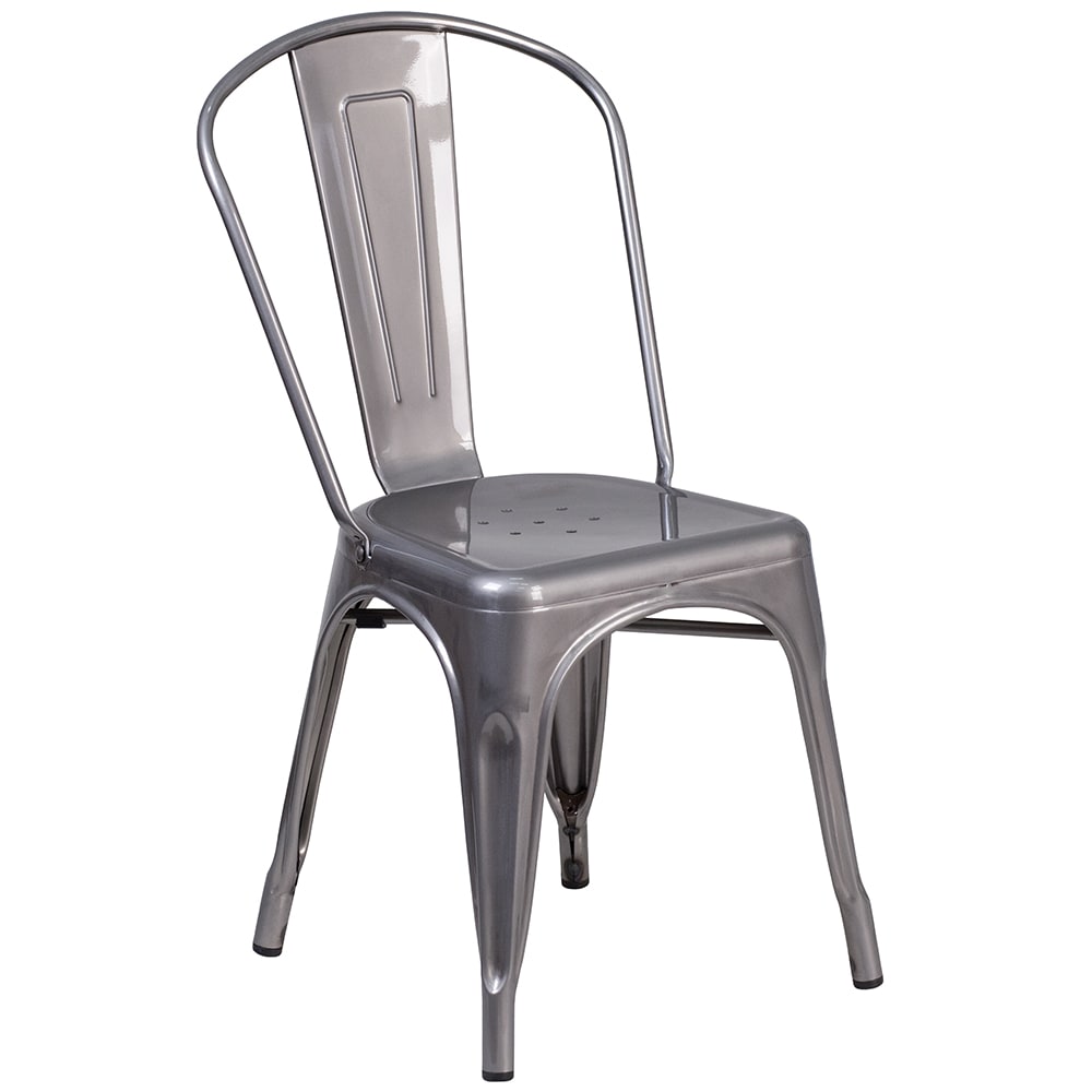 Flash Furniture XU DG TP001 GG Stacking Side Chair w Vertical Slat Back Distressed Metal Frame Silver