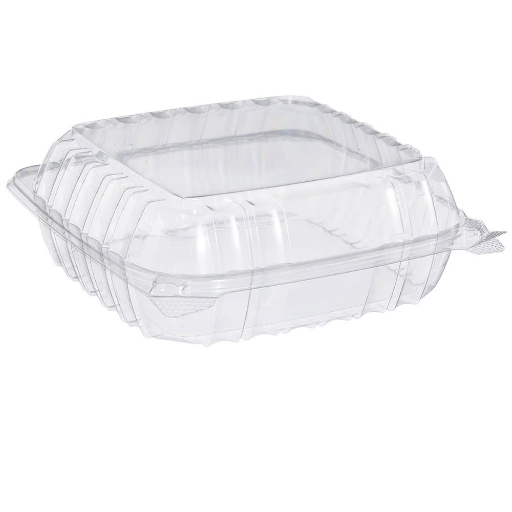 Dart C90PST3 ClearSeal 8 5/16 x 8 5/16 x 3 3 Compartment Hinged Lid  Plastic Container - 250/Case