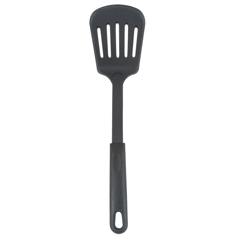 Tablecraft 10054 12 7/8 Black Silicone-Coated Stainless Steel Slotted  Spatula / Turner