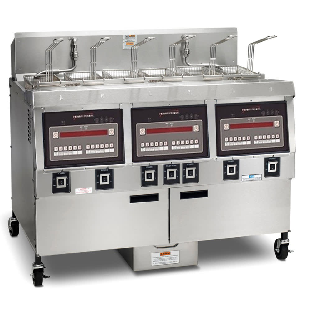 Henny Penny OFG323.08 Gas Fryer - Three 65 lb Vats, Floor Model