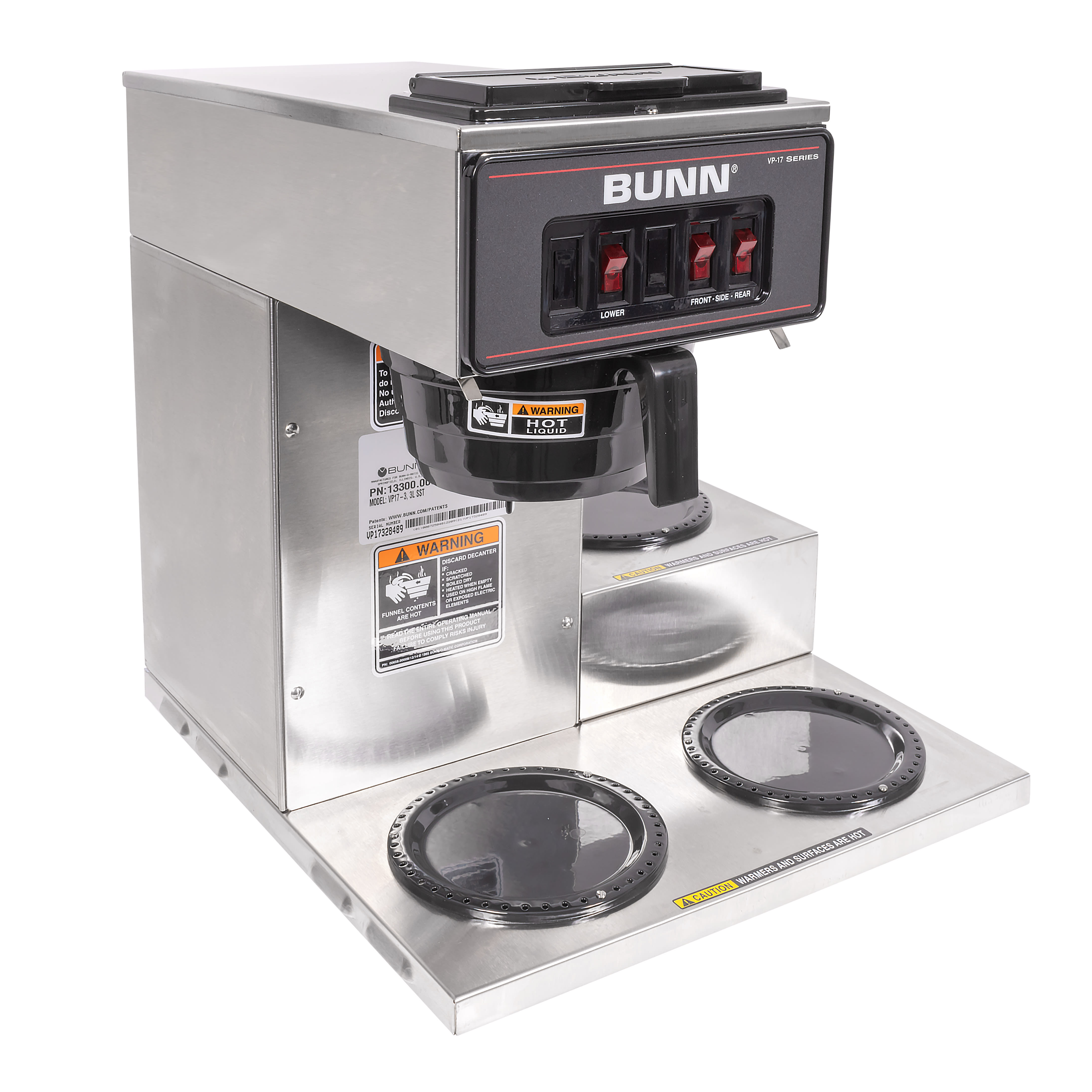 Bunn VP17-3 Pourover Coffee Brewer 3 Lower Warmers Stainless