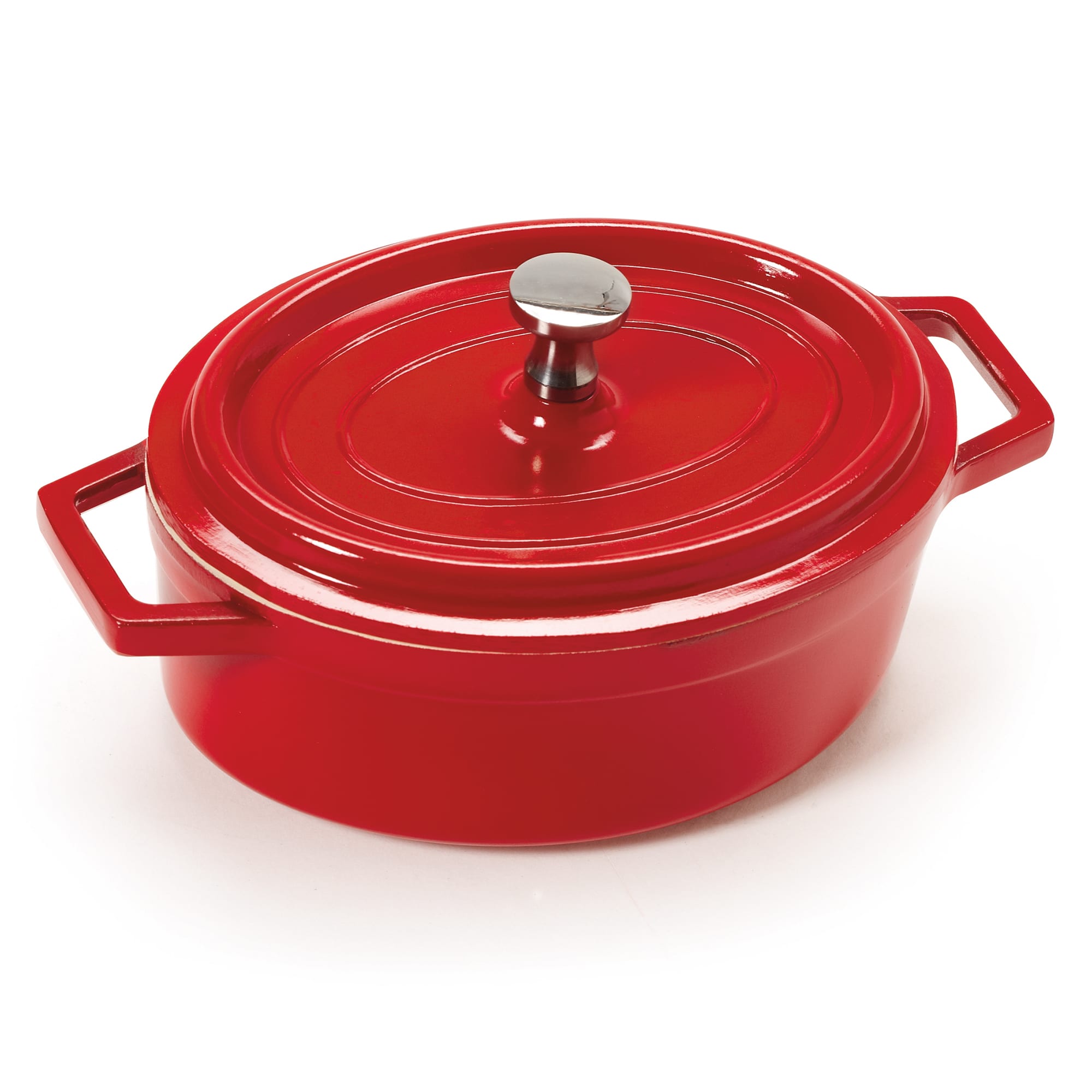 GET Heiss 12 oz. Red / White Enamel Coated Cast Aluminum Mini Coated Cast  Aluminum Oval Pot with Lid CA-003-RW/CC