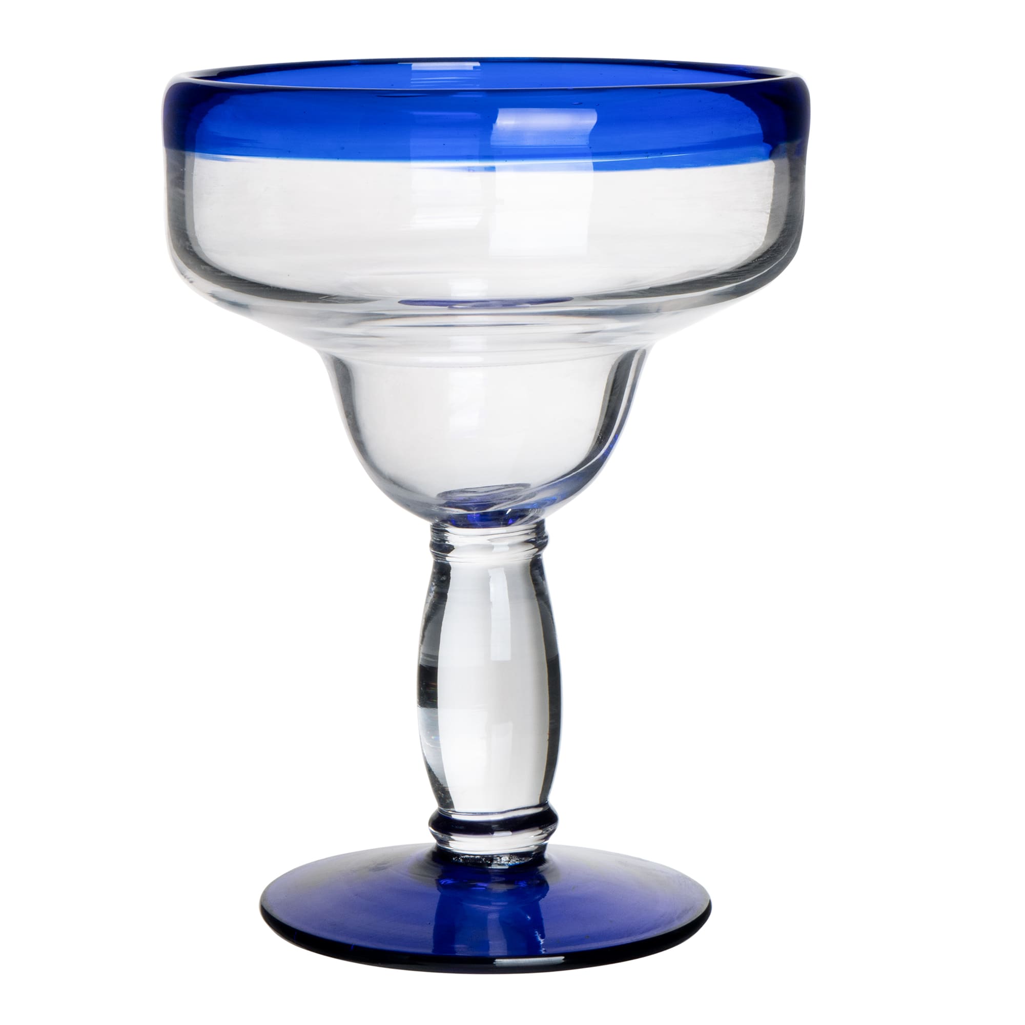 Blue Rim Hand-Blown Martini/Margarita Glass 4 oz -6” Tall -Small