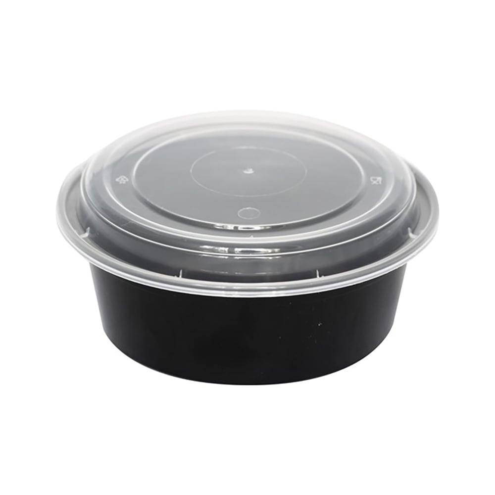 24 Oz Round Black Food Container With Lid