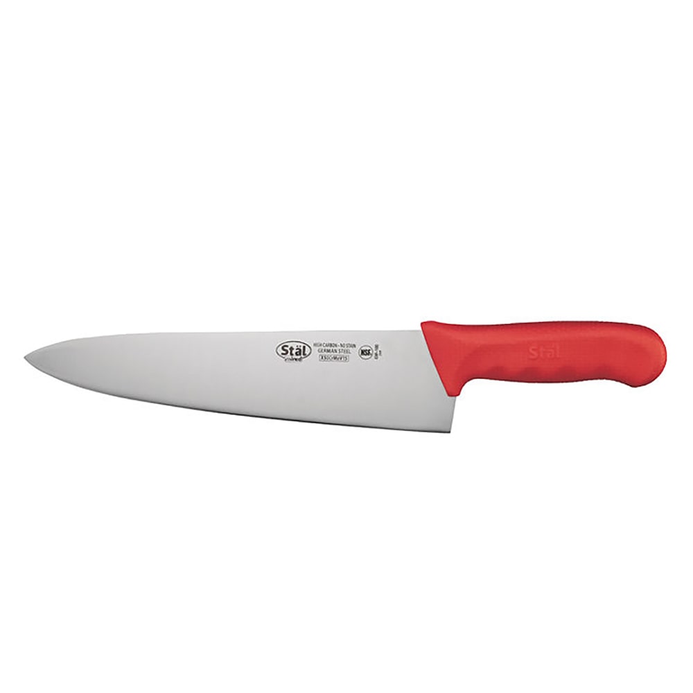 Winco KWP100R 10" Wide Cooks Knife w/ Red Polypropylene Handle