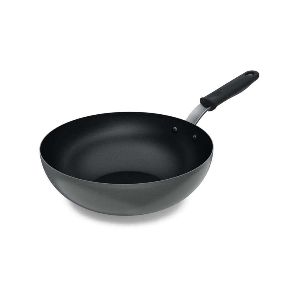 Vollrath 11 SteelCoat x3 Non-Stick Carbon Steel Stir Fry Pan with Black  Silicone Handle 592350