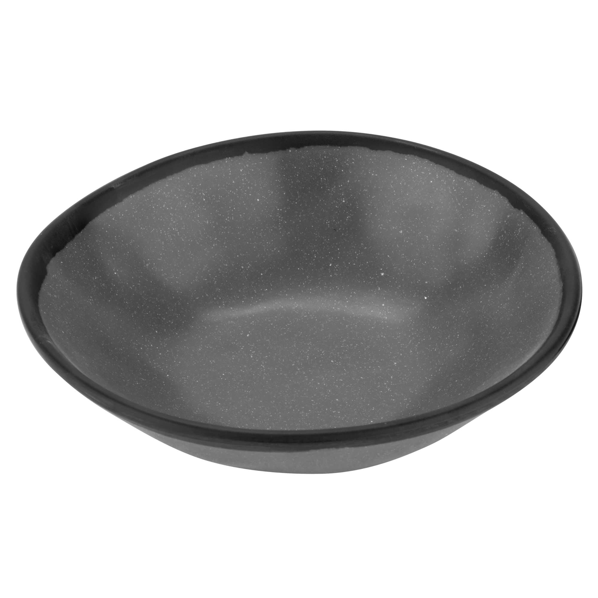 Get B 180 Gr 16 Oz Round Pottery Market™ Saladsoup Bowl Melamine Speckled Gray W Black Trim 