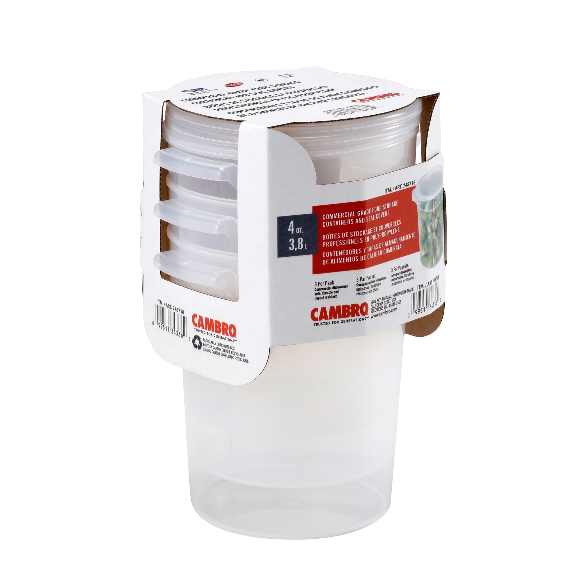 Cambro 1-Quart Round Food-Storage Container with Lid, Set of 3