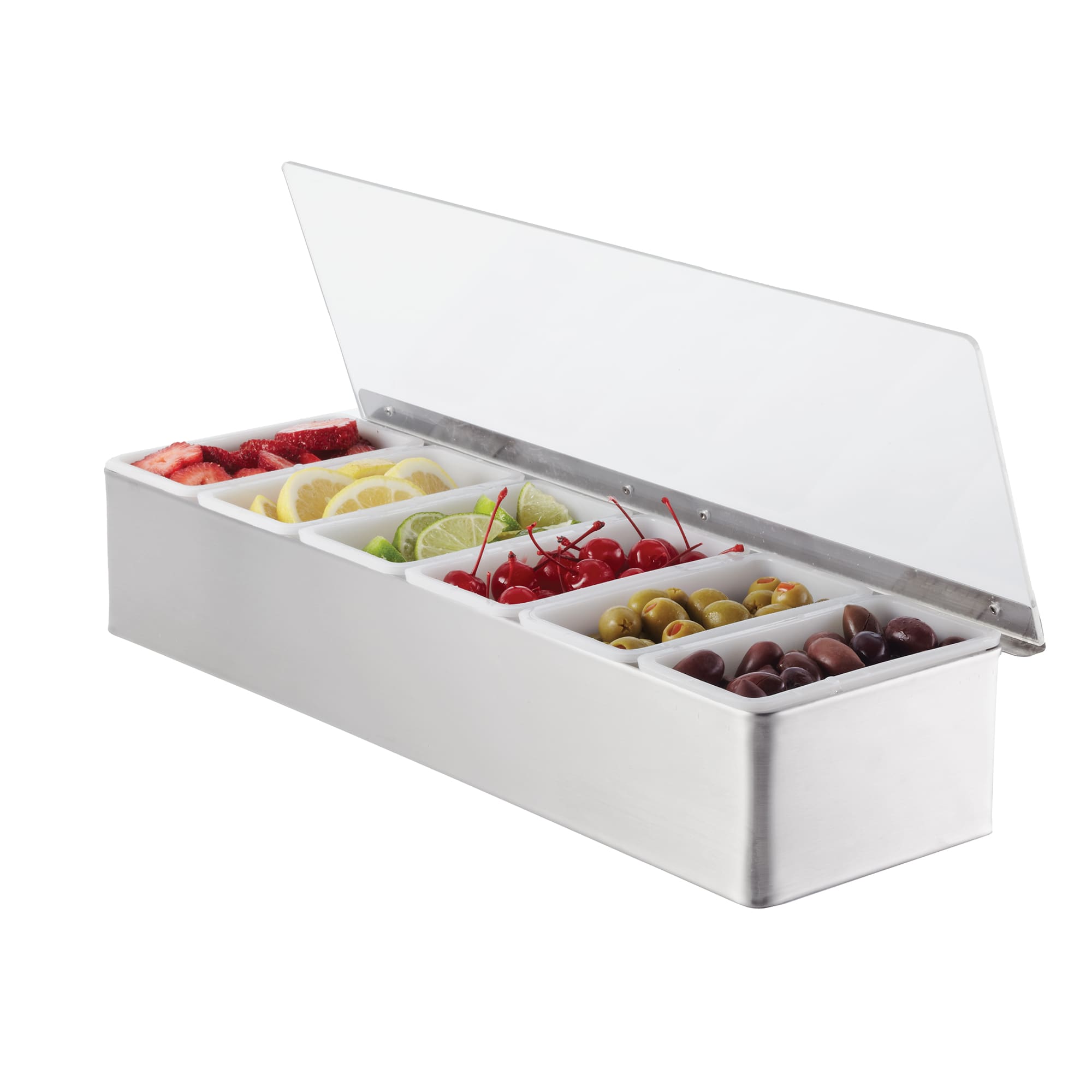 Choice 5-Compartment Satin Finish Stainless Steel Condiment Bar