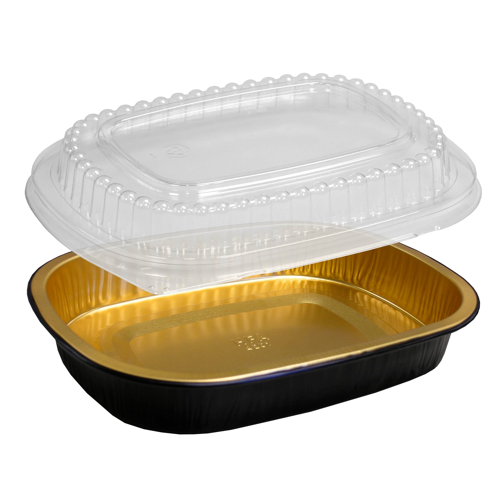 Handi-Foil 4201-55-100WDL Small Takeout Entree Container w/ Dome Lid - Foil,  Black/Gold