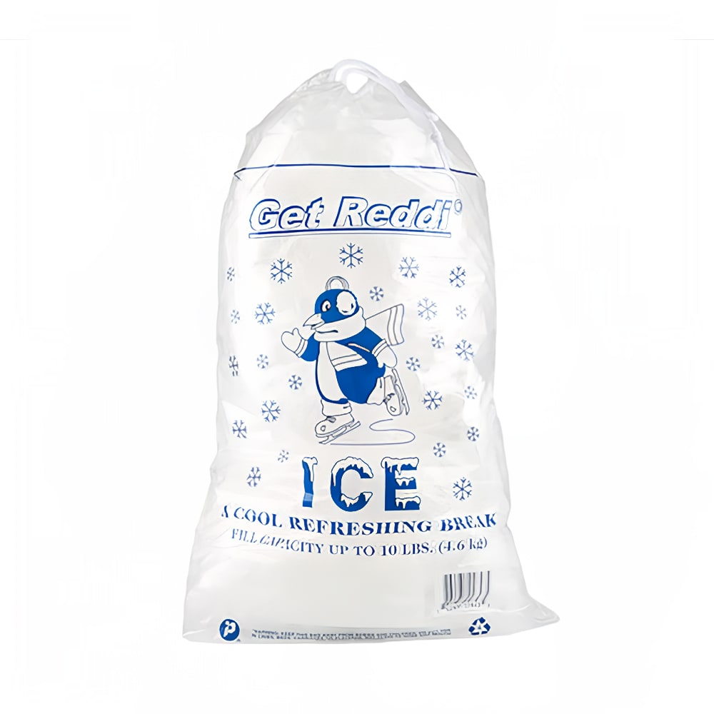 Pitt Plastics 10 lb Get Reddi Printed Ice Bag w/ Drawstring