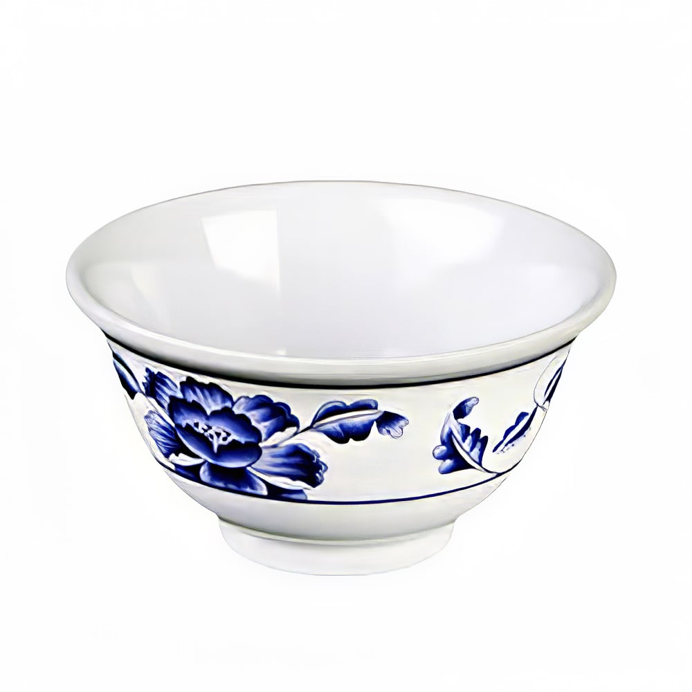 Thunder Group 3008TB 6 oz Lotus Rice Bowl - Melamine, White/Blue