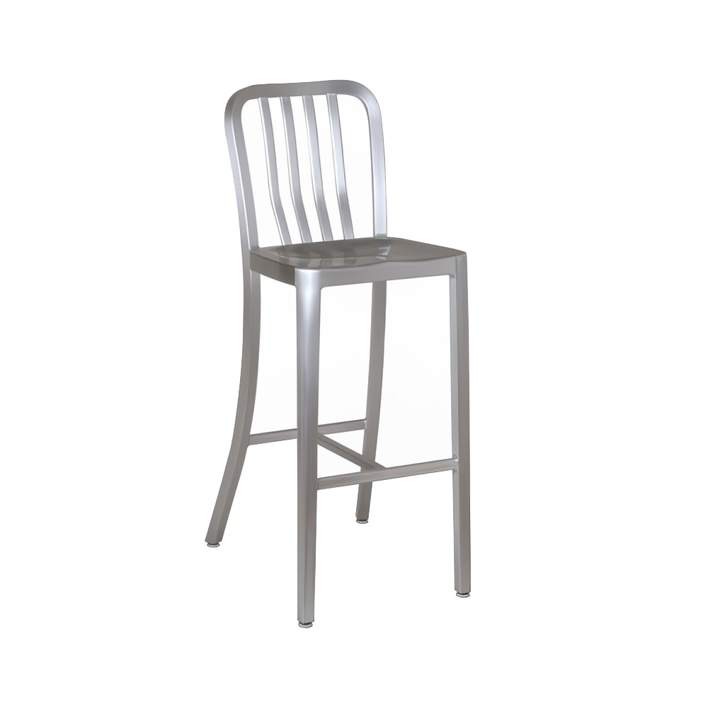 emu AB1205 Bar Stool w Vertical Back Metal Seat Brushed Aluminum