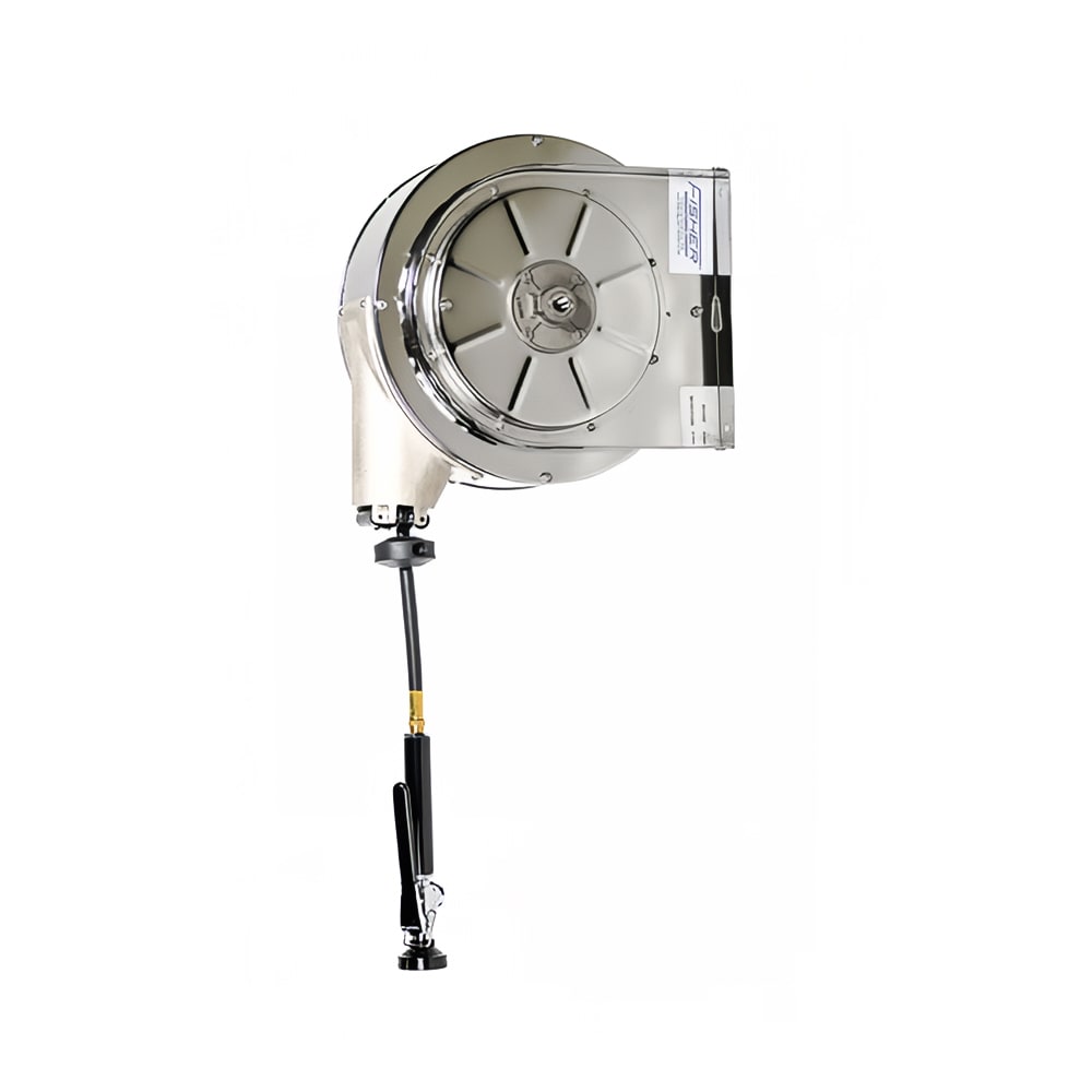 Fisher 75221 Wall Mount Covered Hose Reel w/ 30 ft Hose - Stainless Steel