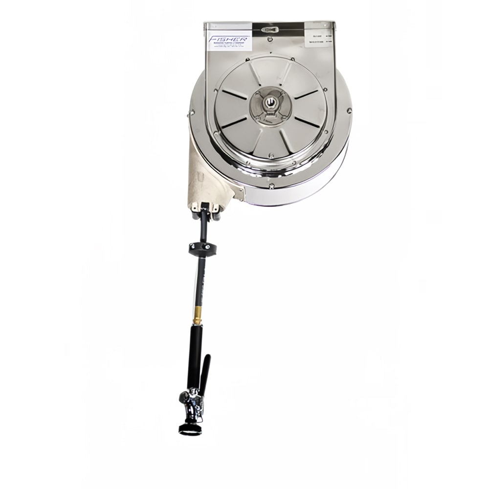 Fisher 75222 Ceiling Mount Covered Hose Reel w/ 30 ft Hose - Stainless Steel