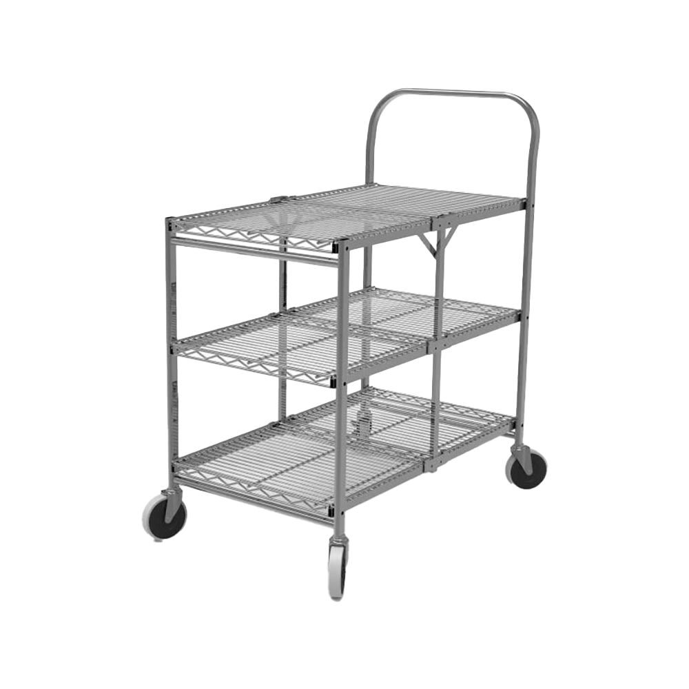 Luxor 3 Level Steel Utility Cart w/ 200 lb Capacity - Flat Ledges