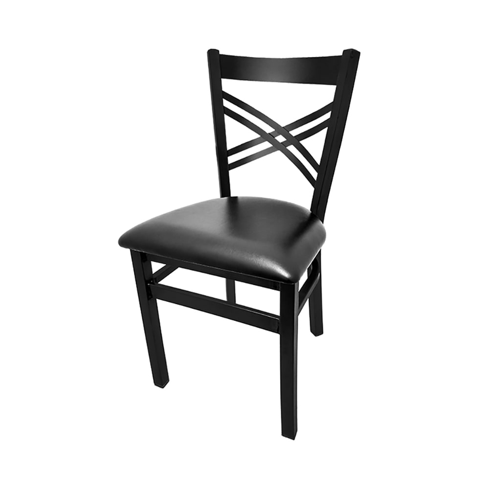Oak Street Dining Chair w/ Cross Back & Black Vinyl Seat - Steel