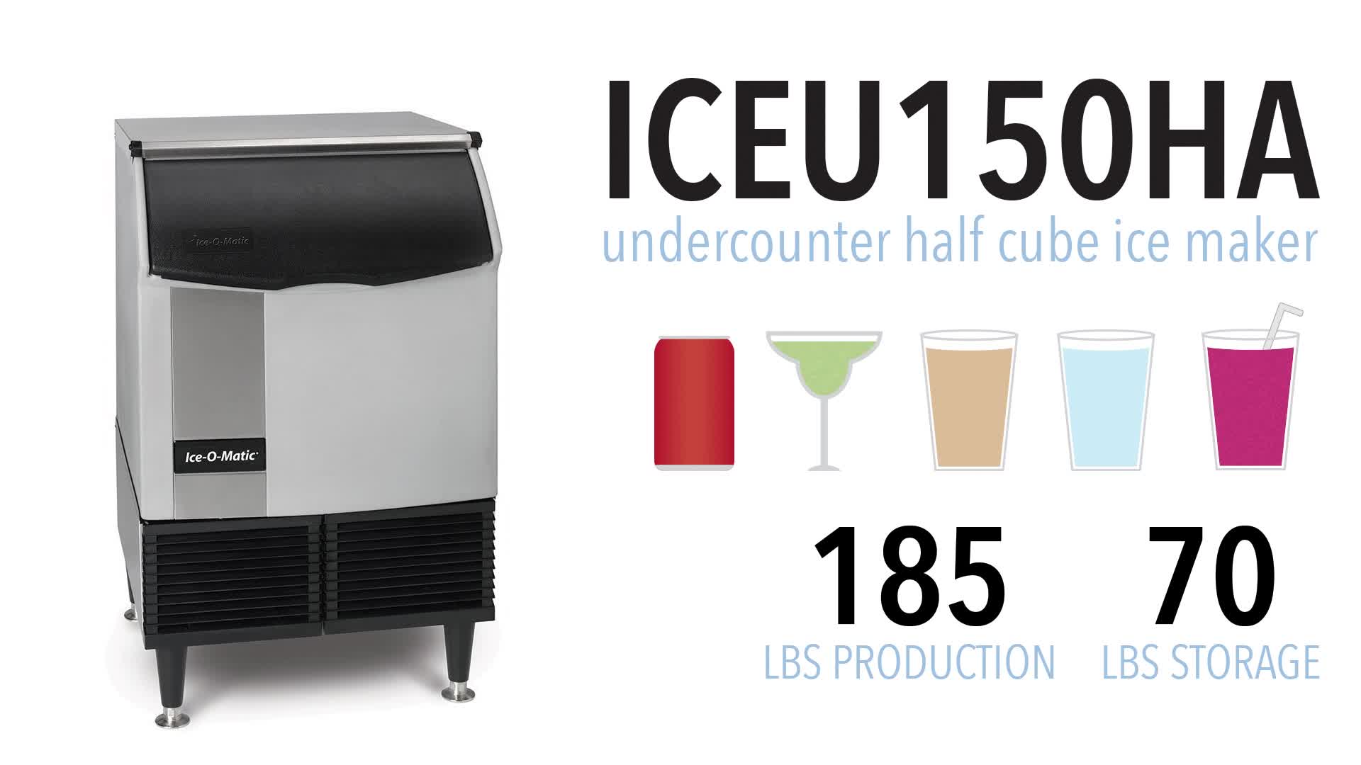 Ice O Matic Iceu150ha 24 1 2 W Half Cube Undercounter Ice Maker 185 Lbs Day Air Cooled